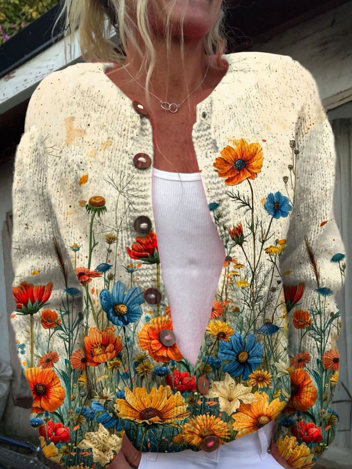 Ivy | Vintage blomsterkunsttrykk knappet cardigan-genser