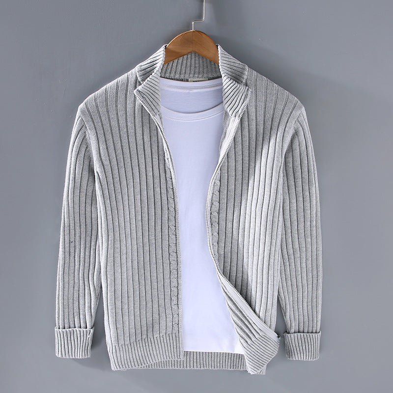 EssentialWarmth – Ribbestrikket cardigan med glidelås