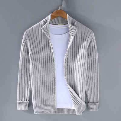EssentialWarmth – Ribbestrikket cardigan med glidelås