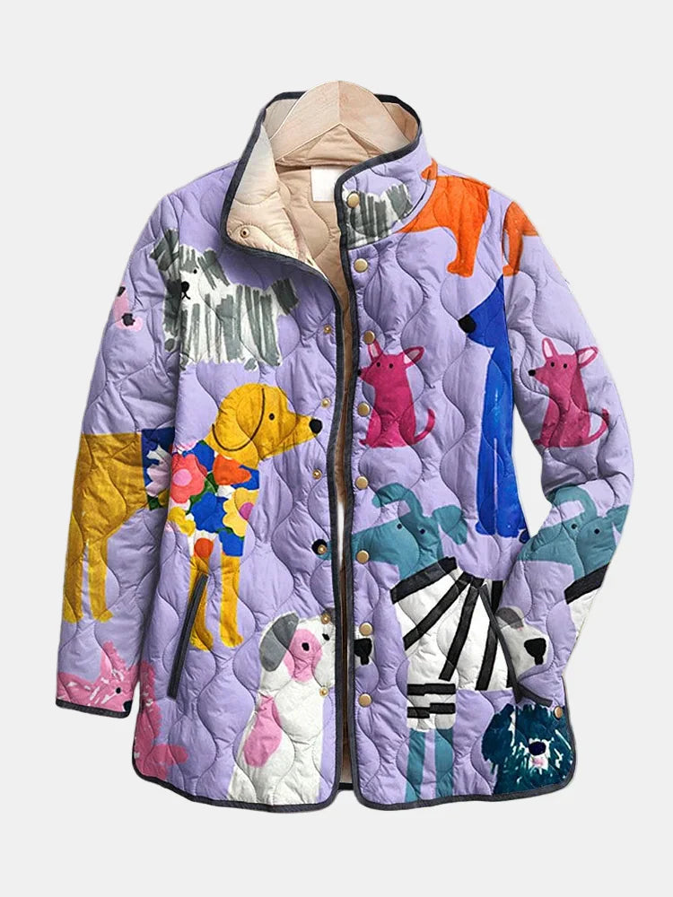 Rhea – Uformell vattert jakke med hundetrykk