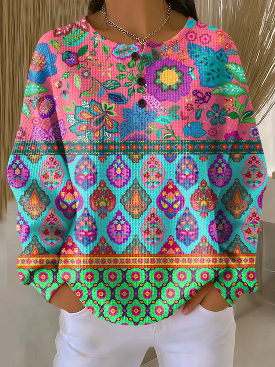 Skilt | Genser med etniske blomsterstriper